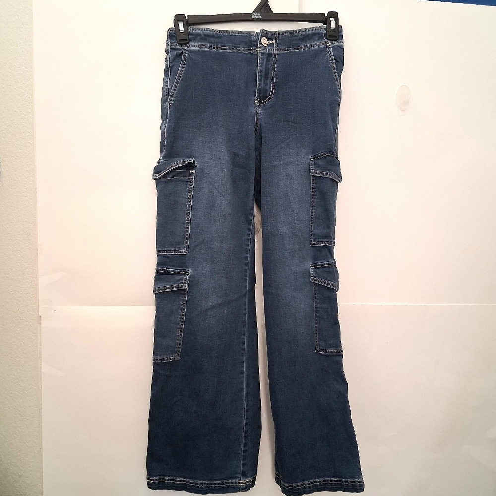 YMI JEANS Women's High Rise Cargo Flared Blue Jeans Size 9/29